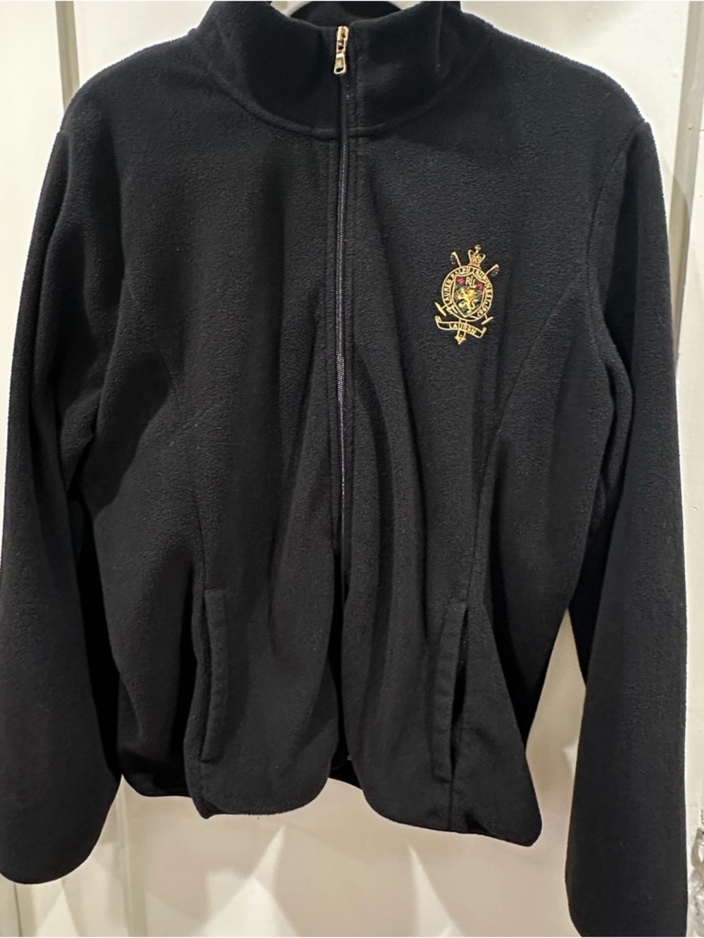 Vintage Ralph Lauren Black Fleece Jacket with Crest Logo
